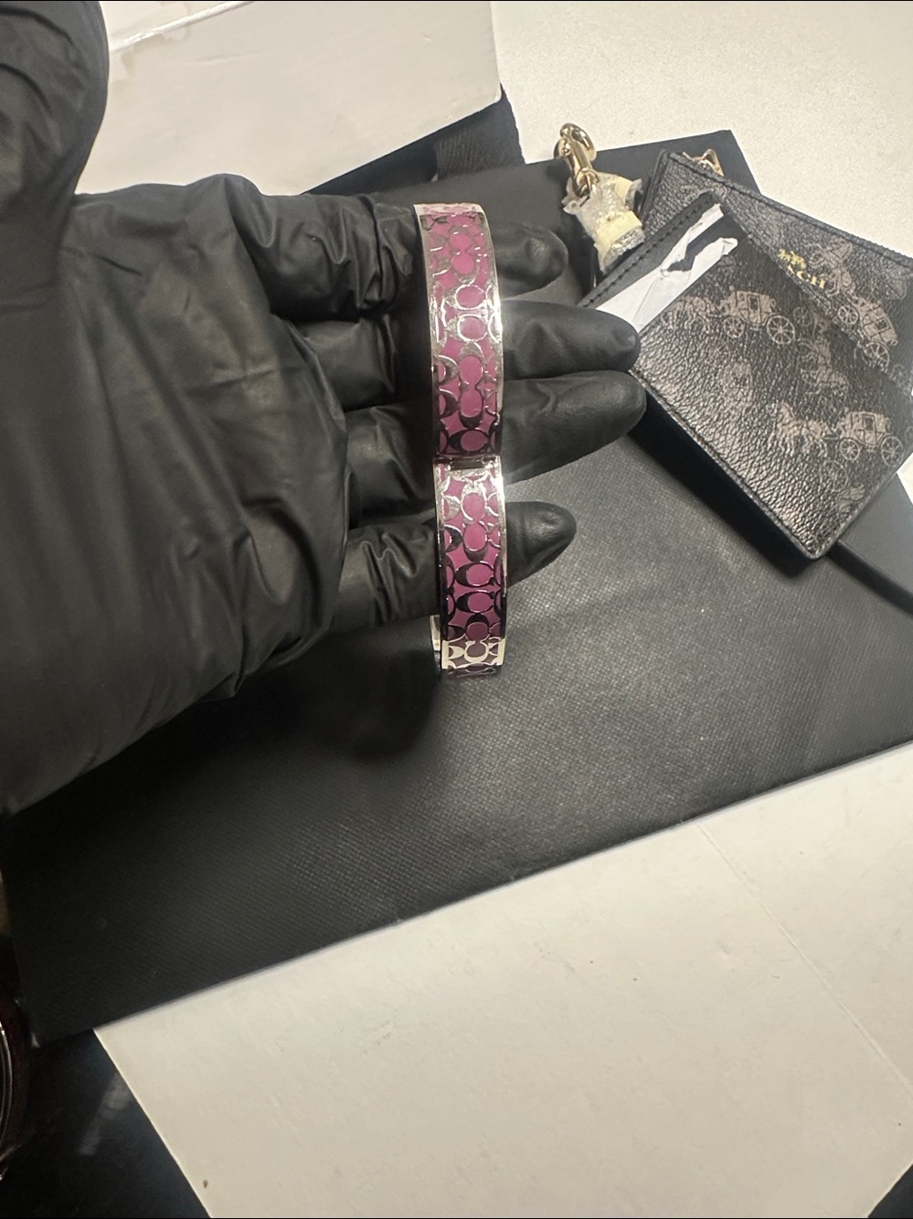 Coach Pink Signature Pattern Cuff Bracelet - Picture 6 of 8